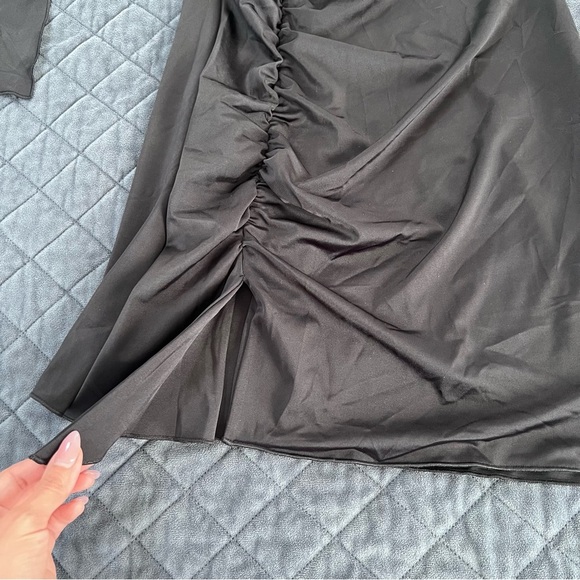 Oh Polly Dress Women’s 2 Rea Long Sleeve Asymmetric Mini black Ruched B27 - Picture 7 of 11